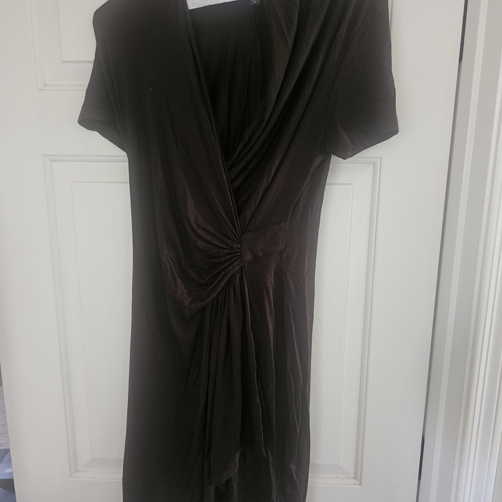 Elegant Brown Faux Wrap Dress